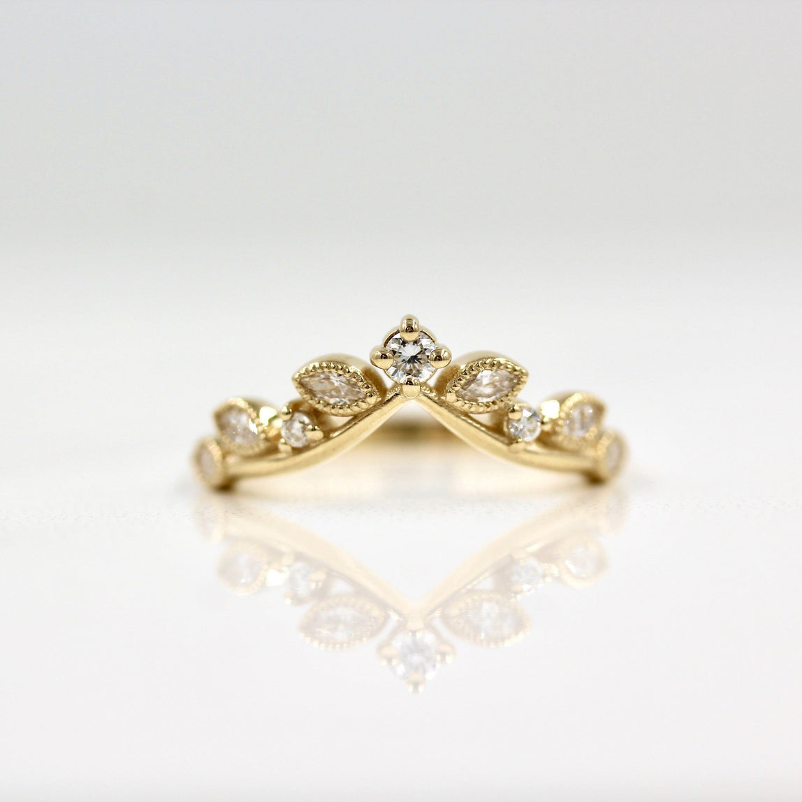 0.21 CT Round Shaped Moissanite Milgrain Curved Wedding Band - crownmoissanite