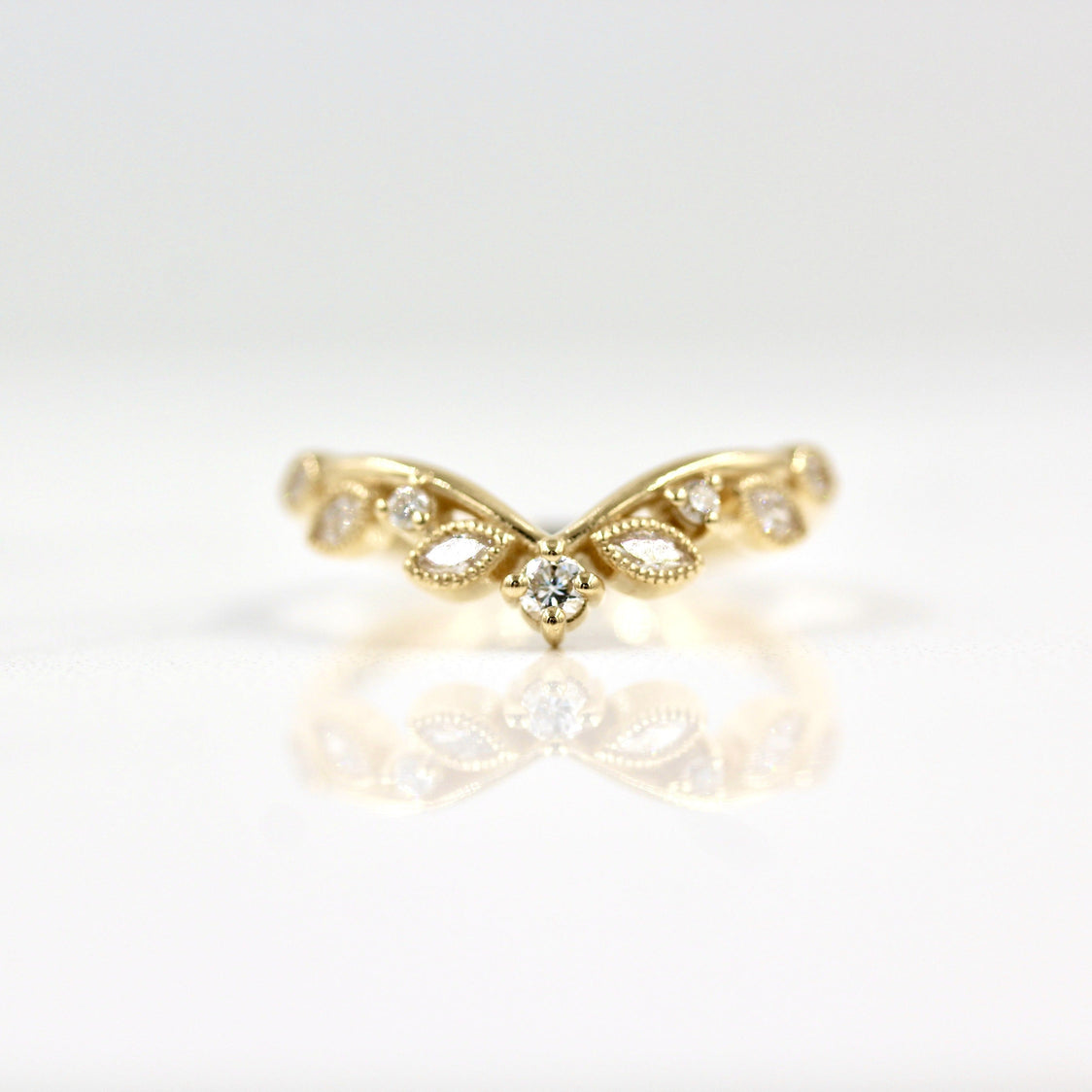 0.21 TCW Round Cut Milgrain Curved Moissanite Wedding Band - crownmoissanite