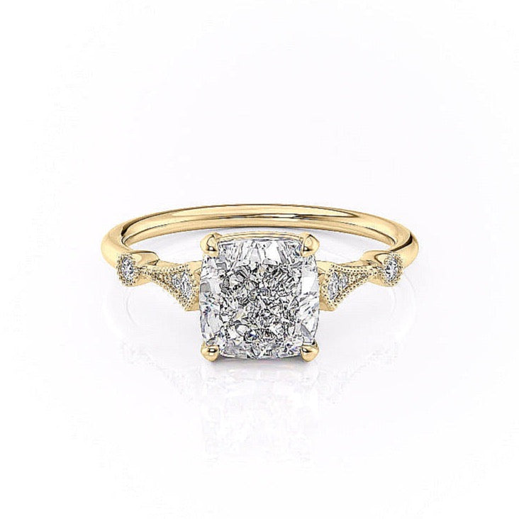 2.15 CT Cushion Cut Milgrain Vintage Style Engagement Ring - crownmoissanite