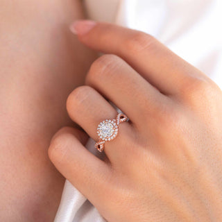 1.50 CT Oval Cut Halo Twisted Pave Moissanite Engagement Ring - crownmoissanite