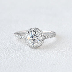 1.0 CT Round Cut Halo Pave Moissanite Engagement Ring - crownmoissanite