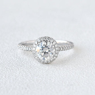 1.0 CT Round Cut Halo Pave Moissanite Engagement Ring - crownmoissanite