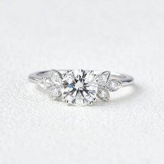 1.0 CT Round Shaped Moissanite Cluster Engagement Ring - crownmoissanite