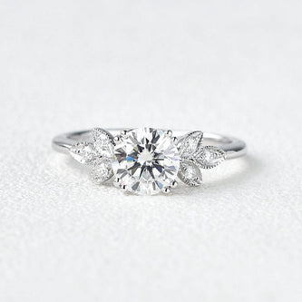 1.0 CT Round Cut Art Deco Moissanite Engagement Ring - crownmoissanite