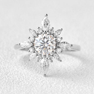 0.7 CT Round Shaped Moissanite Cluster Halo Engagement Ring - crownmoissanite