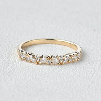 0.26 CT Marquise And Round Cluster Moissanite Wedding Band - crownmoissanite
