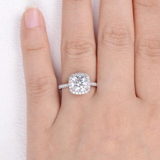 1.8 CT Cushion Shaped Moissanite Halo Engagement Ring - crownmoissanite