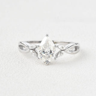 1.52 CT Pear Cut Twisted Moissanite Engagement Ring - crownmoissanite