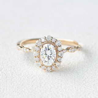 0.94 CT Oval Cut Halo & Pave Moissanite Engagement Ring - crownmoissanite