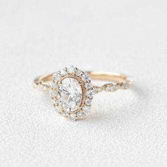 0.94 CT Oval Cut Halo & Pave Moissanite Engagement Ring - crownmoissanite