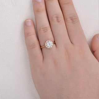 1.0 CT Round Shaped Moissanite Cluster Halo Engagement Ring - crownmoissanite