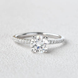 1.0 CT Round Cut Solitaire Pave Moissanite Engagement Ring - crownmoissanite
