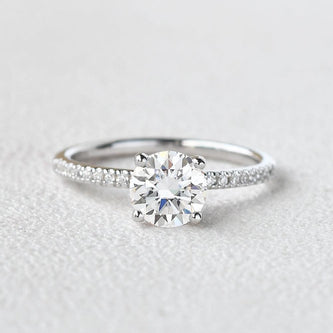 1.0 CT Round Cut Solitaire Pave Moissanite Engagement Ring - crownmoissanite