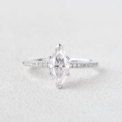 1.0 CT Marquise Cut Solitaire Pave Moissanite Engagement Ring - crownmoissanite