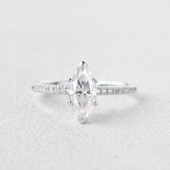 1.0 CT Marquise Cut Solitaire Pave Moissanite Engagement Ring - crownmoissanite