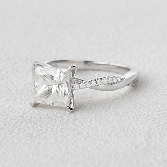 1.75 CT Princess Cut Twisted Pave Moissanite Engagement Ring - crownmoissanite