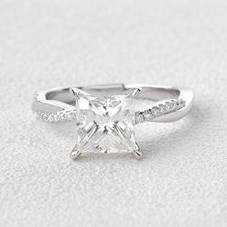 1.75 CT Princess Cut Twisted Pave Moissanite Engagement Ring - crownmoissanite