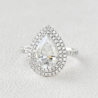 1.33 CT Pear Shaped Moissanite Double Halo Engagement Ring - crownmoissanite