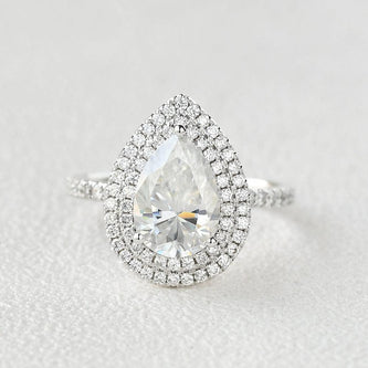 1.33 CT Pear Double Halo Pave Moissanite Engagement Ring - crownmoissanite