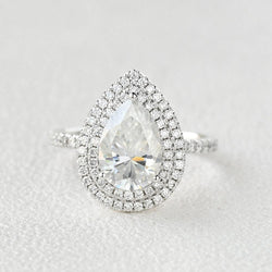 1.33 CT Pear Double Halo Pave Moissanite Engagement Ring - crownmoissanite