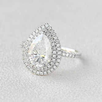 1.33 CT Pear Double Halo Pave Moissanite Engagement Ring - crownmoissanite