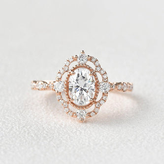 1.33 CT Oval Cut Art Deco Pave Moissanite Engagement Ring - crownmoissanite