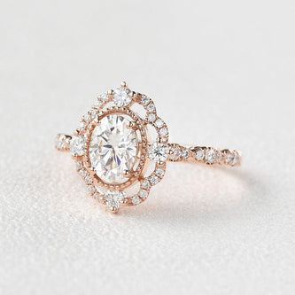 1.33 CT Oval Cut Art Deco Pave Moissanite Engagement Ring - crownmoissanite