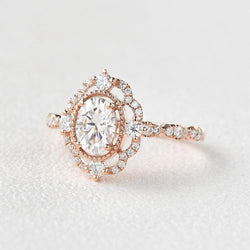 1.33 CT Oval Cut Art Deco Pave Moissanite Engagement Ring - crownmoissanite