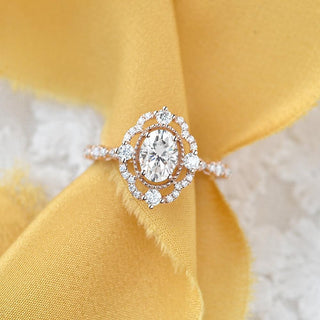 1.33 CT Oval Cut Art Deco Pave Moissanite Engagement Ring - crownmoissanite