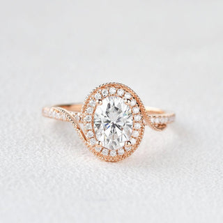 1.33 CT Oval Shaped Moissanite Halo Engagement Ring - crownmoissanite