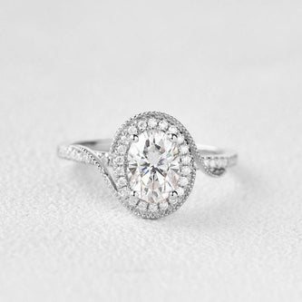 1.33 CT Oval Cut Halo Pave Moissanite Engagement Ring - crownmoissanite