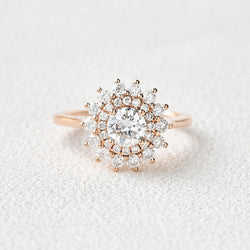 0.42 CT Round Cut Double Halo Moissanite Engagement Ring - crownmoissanite