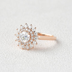 0.42 CT Round Cut Double Halo Moissanite Engagement Ring - crownmoissanite