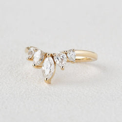 0.6 CT Marquise And Pear Cut Cluster Moissanite Wedding Band - crownmoissanite