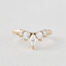 0.6 CT Marquise And Pear Cut Cluster Moissanite Wedding Band - crownmoissanite