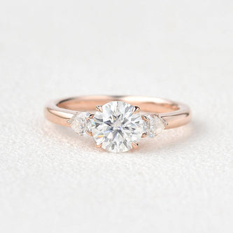 1.35 CT Round Cut Three Stone Moissanite Engagement Ring - crownmoissanite