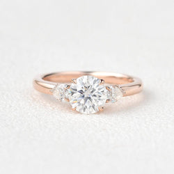 1.35 CT Round Cut Three Stone Moissanite Engagement Ring - crownmoissanite
