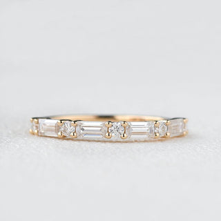 0.24 CT Round & Baguette Shaped Moissanite Alternative Stone Wedding Band - crownmoissanite