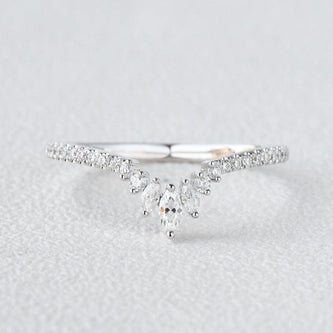0.36 CT Marquise And Round Curved Moissanite Wedding Band - crownmoissanite