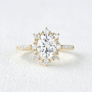 1.33 CT Oval Shaped Moissanite Cluster Halo Engagement Ring - crownmoissanite