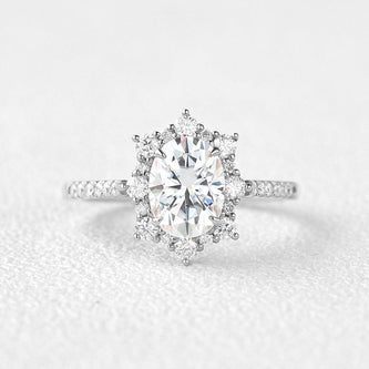 1.33 CT Oval Cut Halo Pave Moissanite Engagement Ring - crownmoissanite