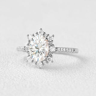 1.33 CT Oval Shaped Moissanite Cluster Halo Engagement Ring - crownmoissanite