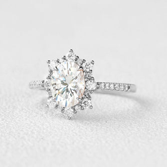 1.33 CT Oval Cut Halo Pave Moissanite Engagement Ring - crownmoissanite
