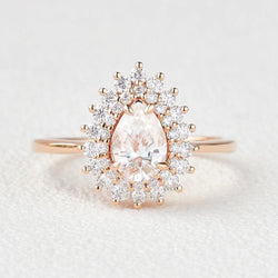 0.75 CT Pear Cut Double Halo Moissanite Engagement Ring - crownmoissanite