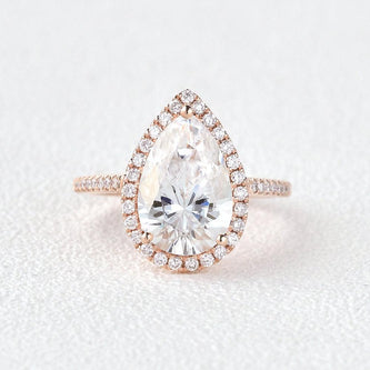 3.1 CT Pear Cut Halo Pave Moissanite Engagement Ring - crownmoissanite