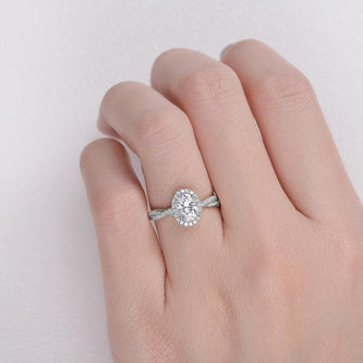 1.33 CT Oval Shaped Moissanite Halo Engagement Ring - crownmoissanite