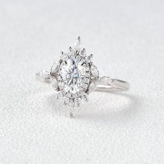 0.94 CT Oval Cut Cluster Vintage Moissanite Engagement Ring - crownmoissanite