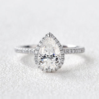 1.25 CT Pear Shaped Moissanite Halo Engagement Ring - crownmoissanite