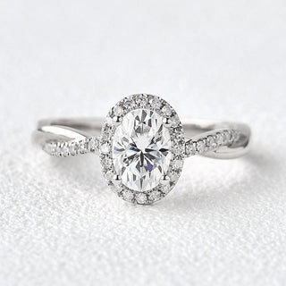 1.33 CT Oval Shaped Moissanite Halo Engagement Ring - crownmoissanite
