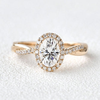 1.33 CT Oval Cut Halo Twisted Pave Moissanite Engagement Ring - crownmoissanite